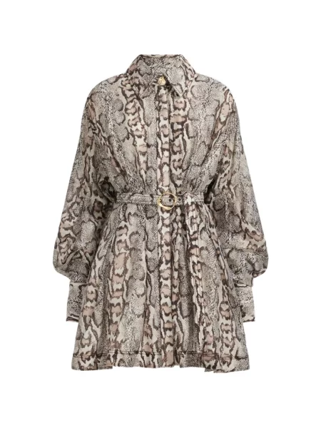 Rochie mini Aje cu imagine cu model piele de șarpe maro