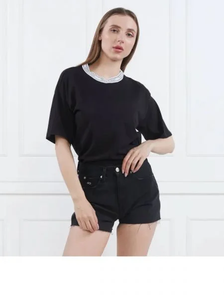 Tommy Jeans Tricou TJW OVR LOGO TAPING TEE negru
