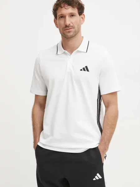 Тениска с яка adidas Essentials бежово с принт бяло