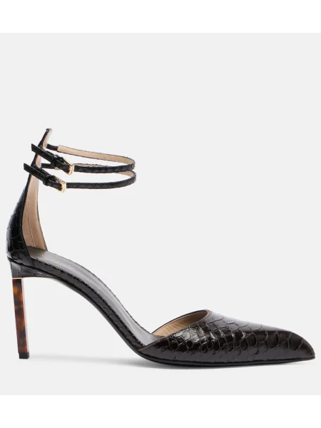 Pantofi cu toc Tom Ford din piele cu model piele de șarpe maro