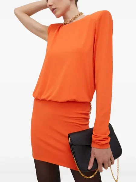 Rochie mini Patrizia Pepe cu un umăr gol de costum portocaliu