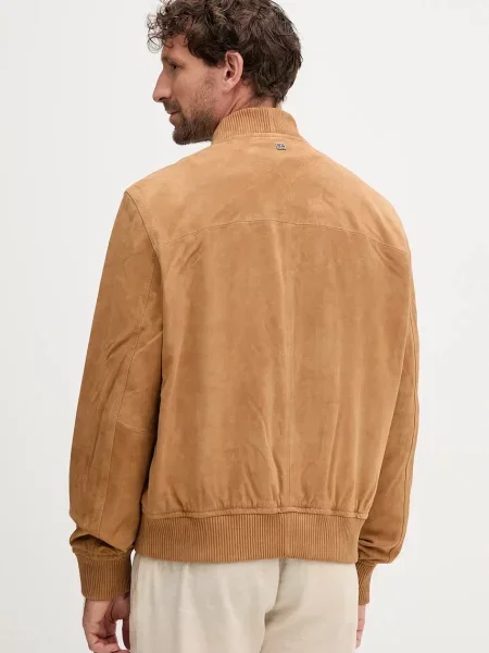 Semišová bomber bunda Tommy Hilfiger přechodná béžová