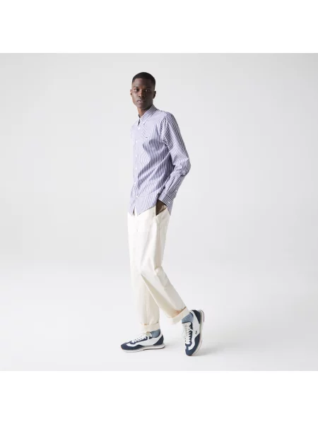 Lacoste Koszula Z Bawełny W Paski Regular Fit szara
