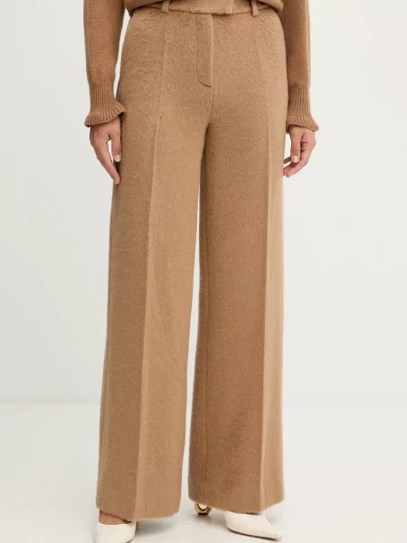 Luisa Spagnoli pantaloni de lână lat high waist bej