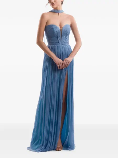 Rochie maxi Imroska fără bretele albastru