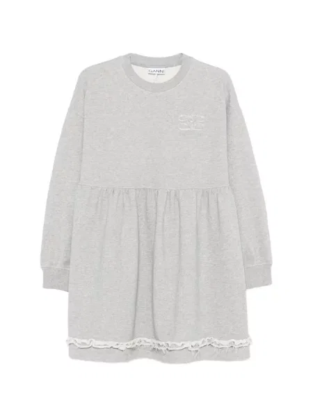 Rochie mini Ganni cu decolteu rotund de costum gri