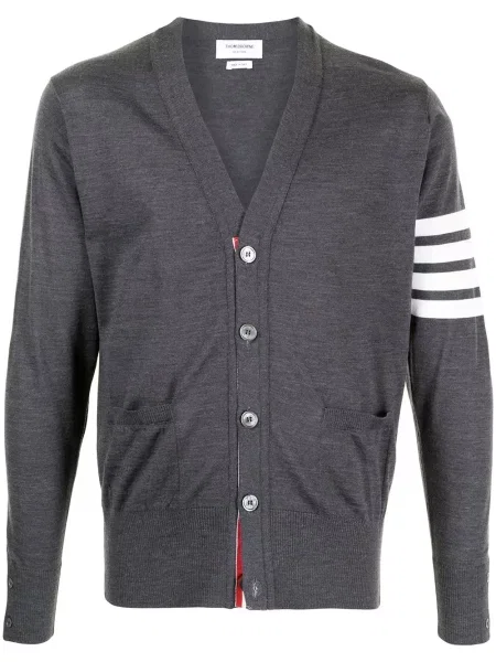 Cardigan Thom Browne din lână merinos cu decolteu în V gri