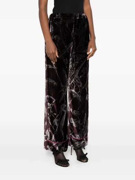 Pantaloni La Doublej de catifea cu model floral roșu