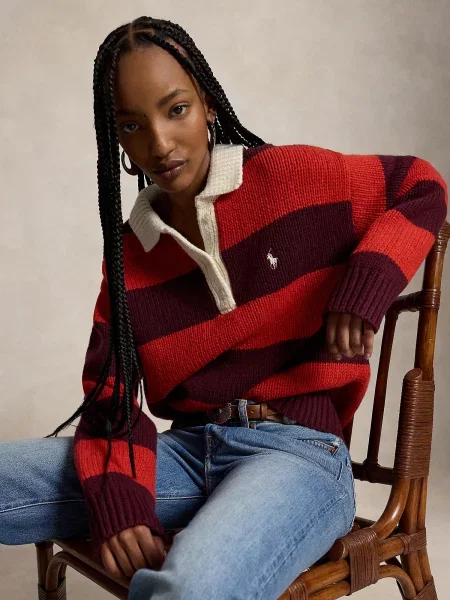 Polo Ralph Lauren Sveter svetlobéžová vínovo červená