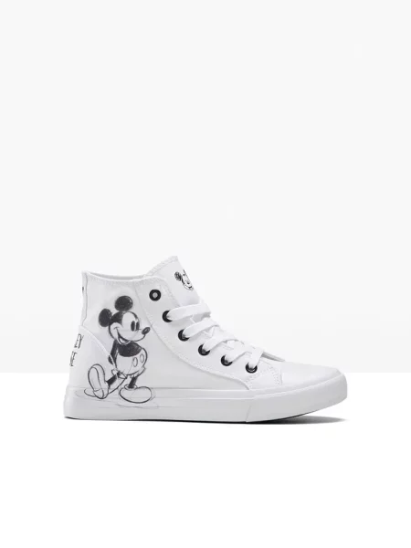 Wysokie sneakersy z motywem Myszki Miki z bawełnianej kanwy białe