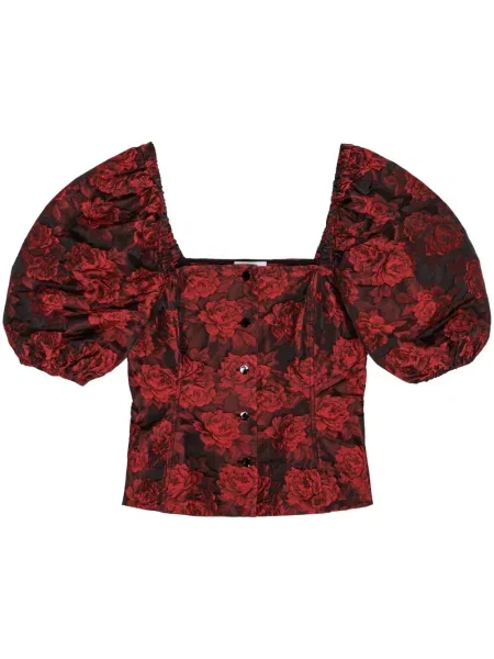 Top Ganni z nadrukiem o krotszym kroju czerwony