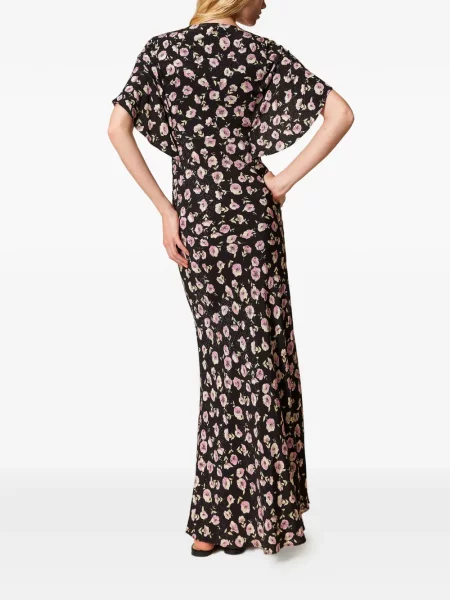 Rochie maxi Twinset cu model floral cu imagine de costum negru