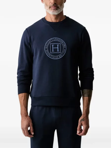 Hanorac crewneck Hackett London cu decolteu rotund cu autograf albastru