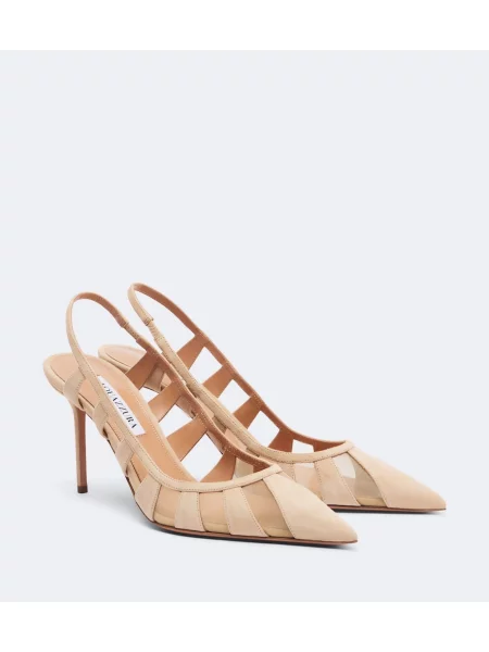 Pantofi cu toc Aquazzura din piele de căprioară slingback bej