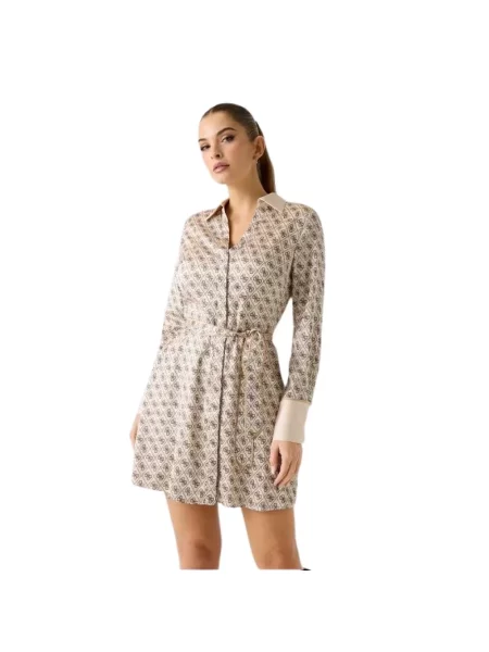 Sukienka koszulowa Guess z autografem beżowa