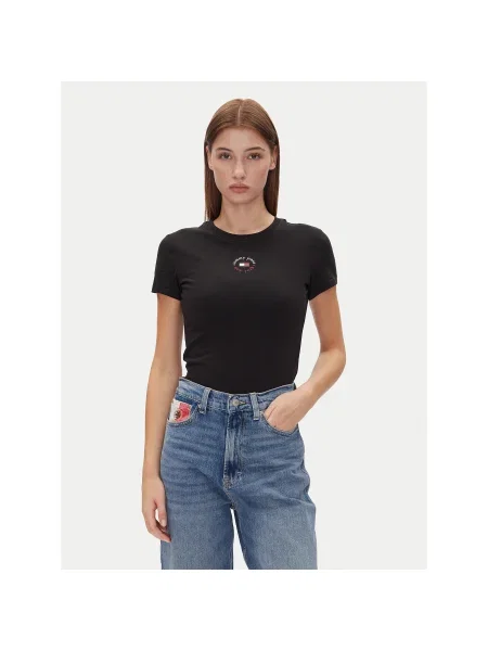 Tommy Jeans Póló Tjw Slim Essential Logo 2 Tee Regular Fit fekete