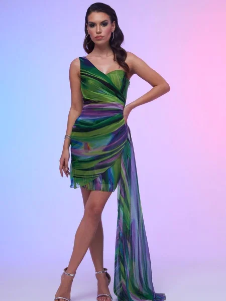 Rochie Carmen cu un umăr gol verde