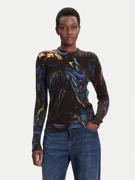 Desigual Πουλόβερ Butterfly Lacroix μαύρο