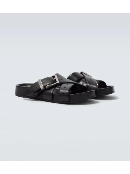 Cu centură papuci tip mules Balenciaga din piele negru