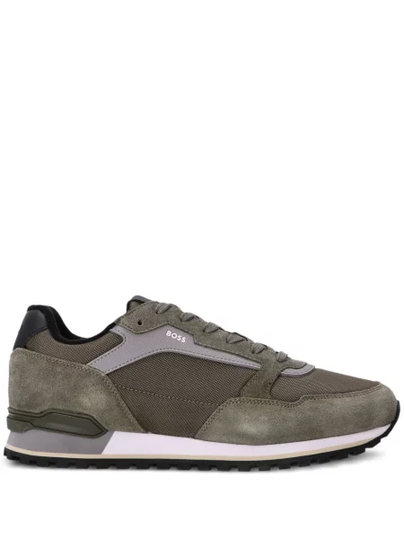 Sneakerși Boss din piele de căprioară verde