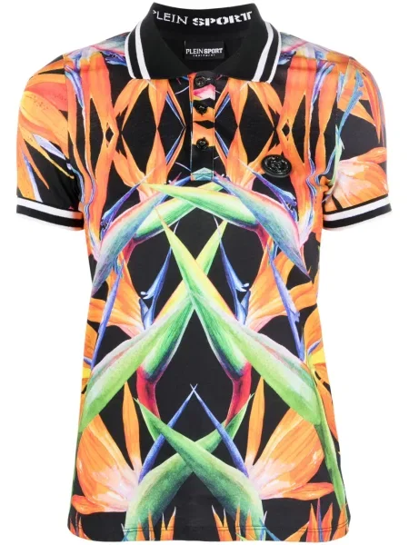 Polo Plein Sport cu model floral cu imagine negru