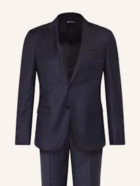 Zegna Oblek Drop 8 Tailored Fit navy check tmavě modrý