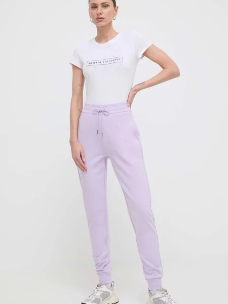 Armani Exchange spodnie gładkie fioletowy
