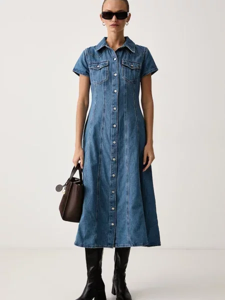 Levi's obleka denim SS FIT AND FLARE WESTERN modra