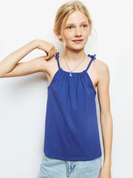 Koszulka ze wstążkami Dzieci lata MANGO KIDS granatowy