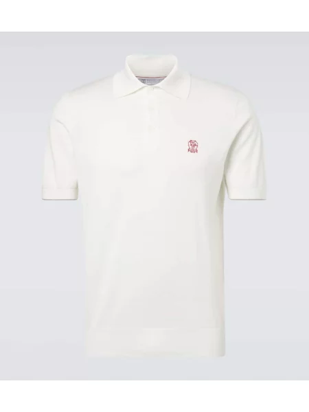Polo Brunello Cucinelli cu broderie alb