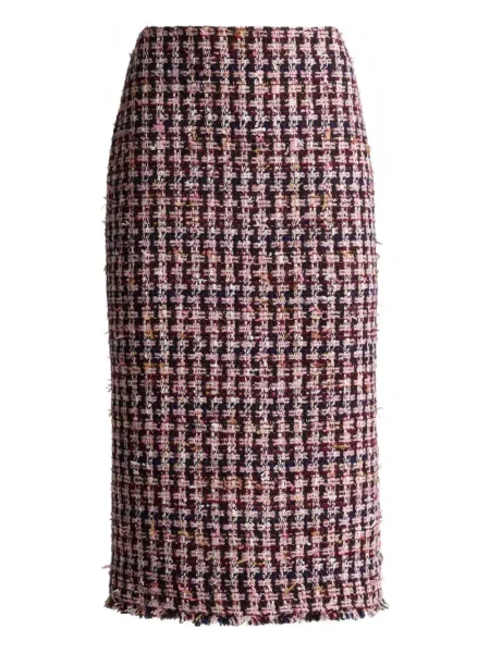 Spódnica midi St. John w pepitkę tweedowa do kolan czerwona