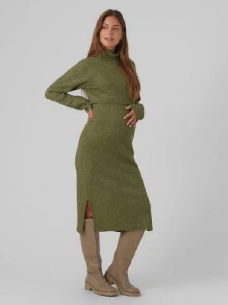MAMALICIOUS Pletena obleka Suniva temno zelena