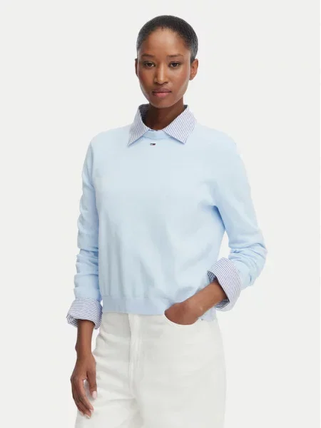 Tommy Jeans Pulover Essential deschis albastru