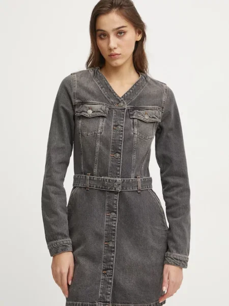 Tommy Jeans rochie din denim mini drept gri