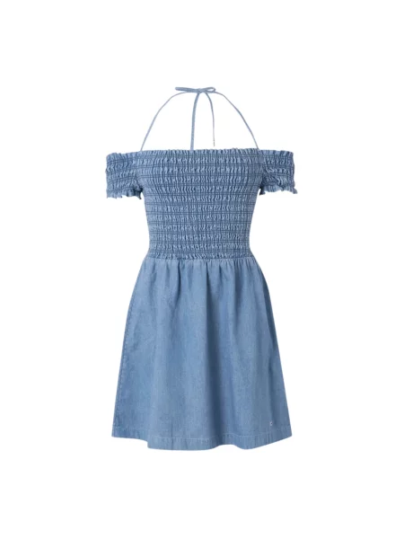 Tommy Hilfiger Sukienki Kobieta M Sukienka z chambrayu z amerykańskim dekoltem niebieski