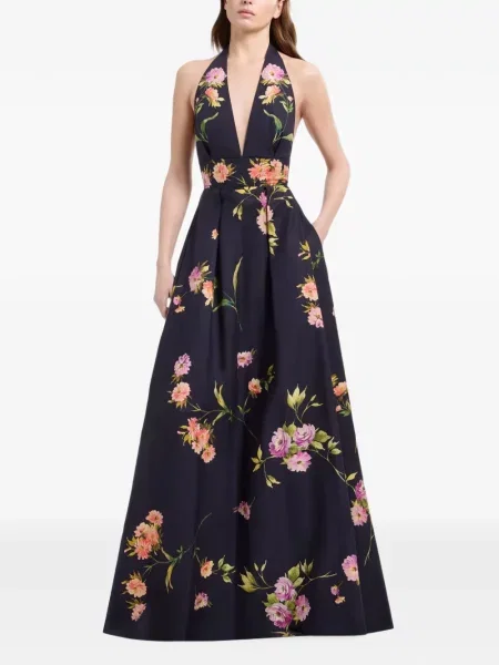 Φλοράλ μάξι φόρεμα Elie Saab με σχέδιο με halter λαιμόκοψη μπλε