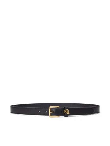 Pasek ze skóry bydlęcej z aplikacją z logo Lauren Ralph Lauren czarny