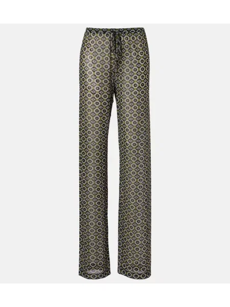 Pantaloni Dries Van Noten cu imagine transparente din jerseu verde