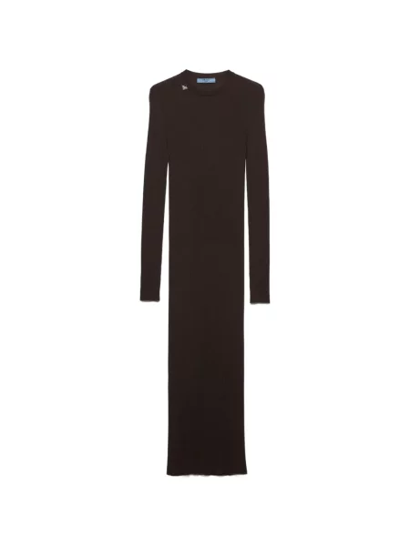 Rochie midi Prada de lână până la genunchi de costum maro
