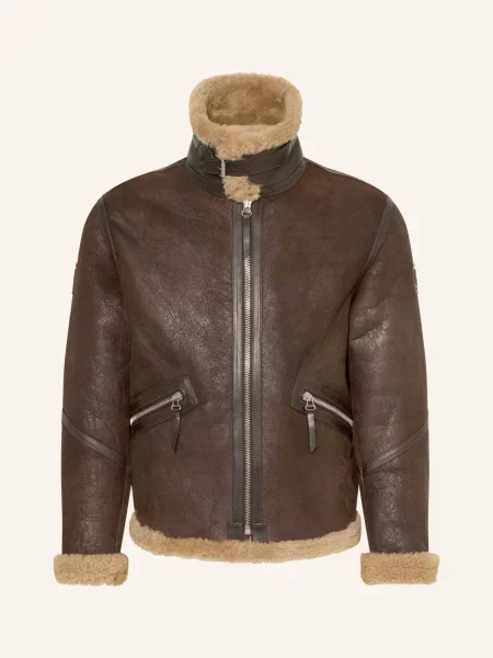 Belstaff Kožená Bunda Winterbrook tmavě hnědá béžová