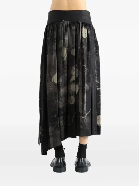 Fusta plisata Y's cu imagine plisată până la genunchi negru