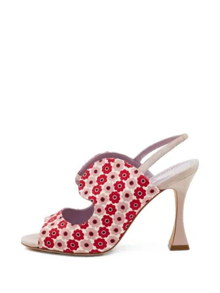 Sandale Manolo Blahnik cu model floral cu imagine slingback roșu