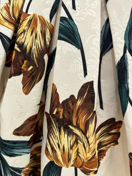 Fustă midi Lunatica Milano cu model floral cu imagine din jacard alb