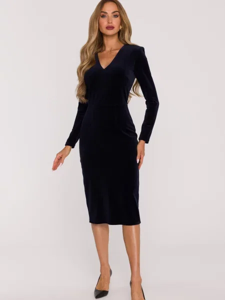 Rochie Made Of Emotion din velur cu decolteu în V albastru