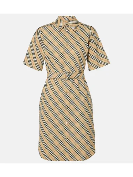 Rochie tip cămașă Burberry în carouri de costum bej