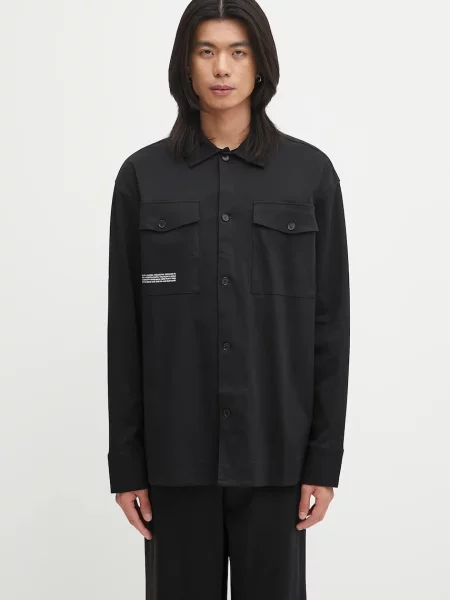 Pangaia camasa din DNA Interlock Jacket cu guler clasic relaxed negru