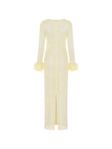 Rochie maxi Ow Collection cu pene plasă galben
