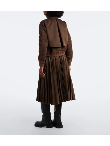 Fustă midi Sacai din țesătură twill maro