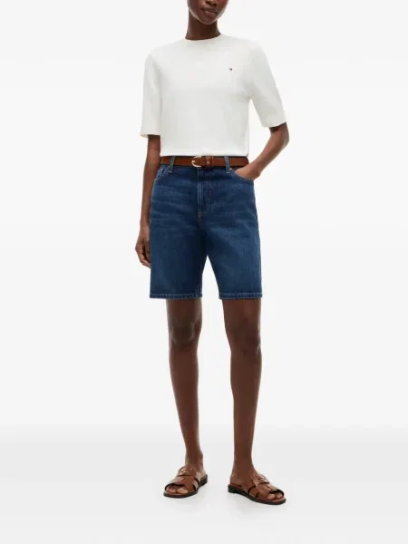 Scurt pulover Tommy Hilfiger cu broderie alb