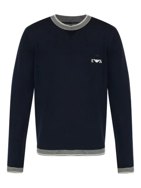 Pulover Emporio Armani cu broderie de lână albastru